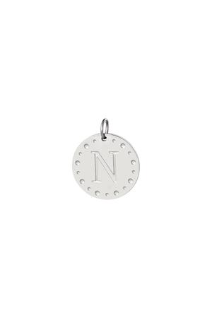 Circle charm initial N Silver Stainless Steel h5 