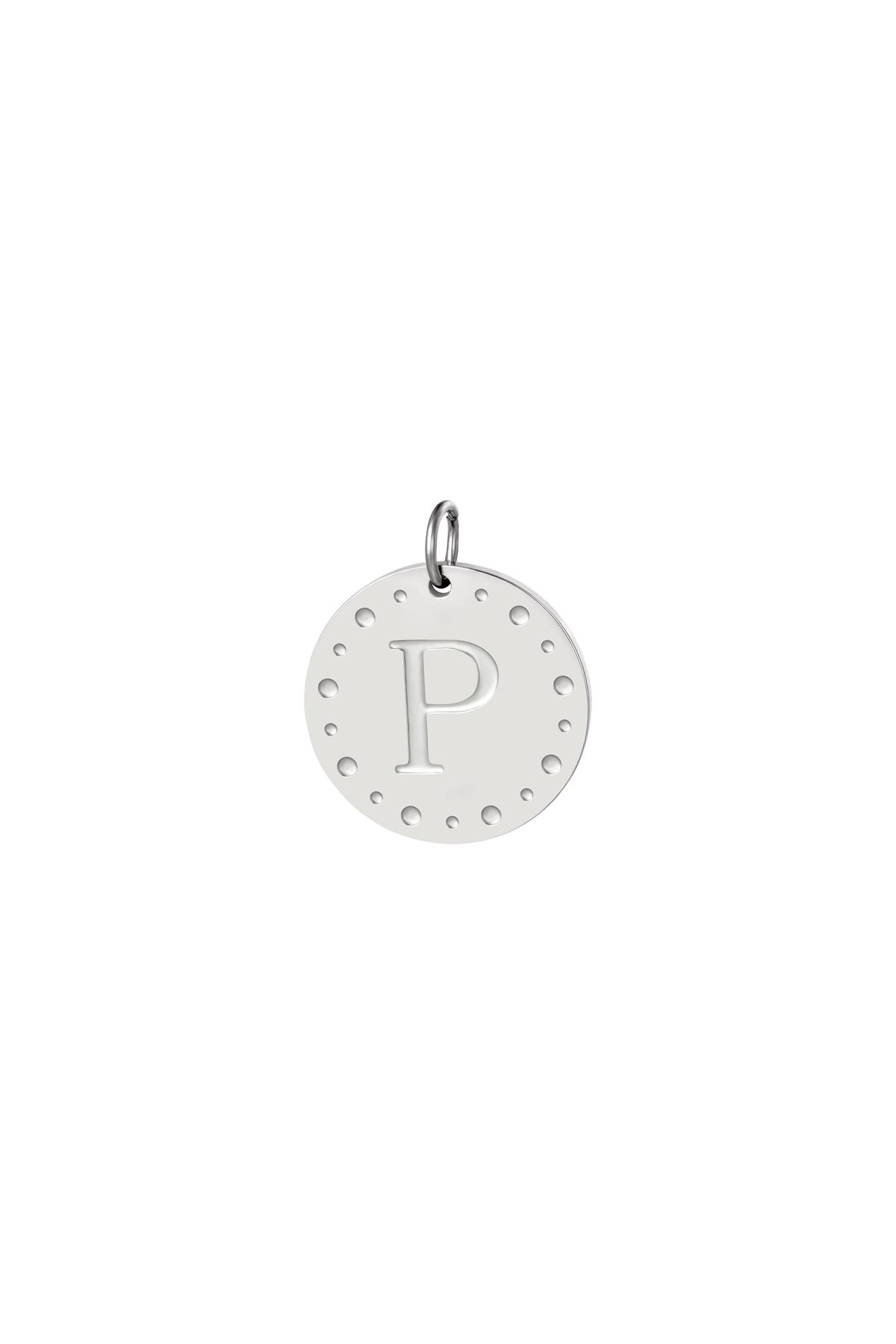 Circle charm initial P Silver Stainless Steel
