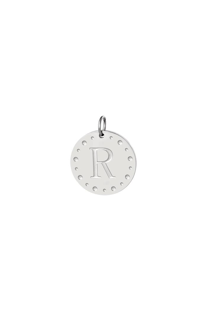 Circle charm initial R Silver Stainless Steel 