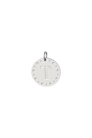 Circle charm initial T Silver Stainless Steel h5 