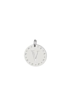 Circle charm initial V Silver Stainless Steel h5 