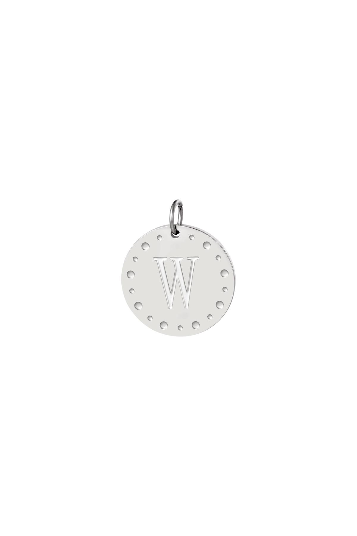 Circle charm initial W Silver Stainless Steel 