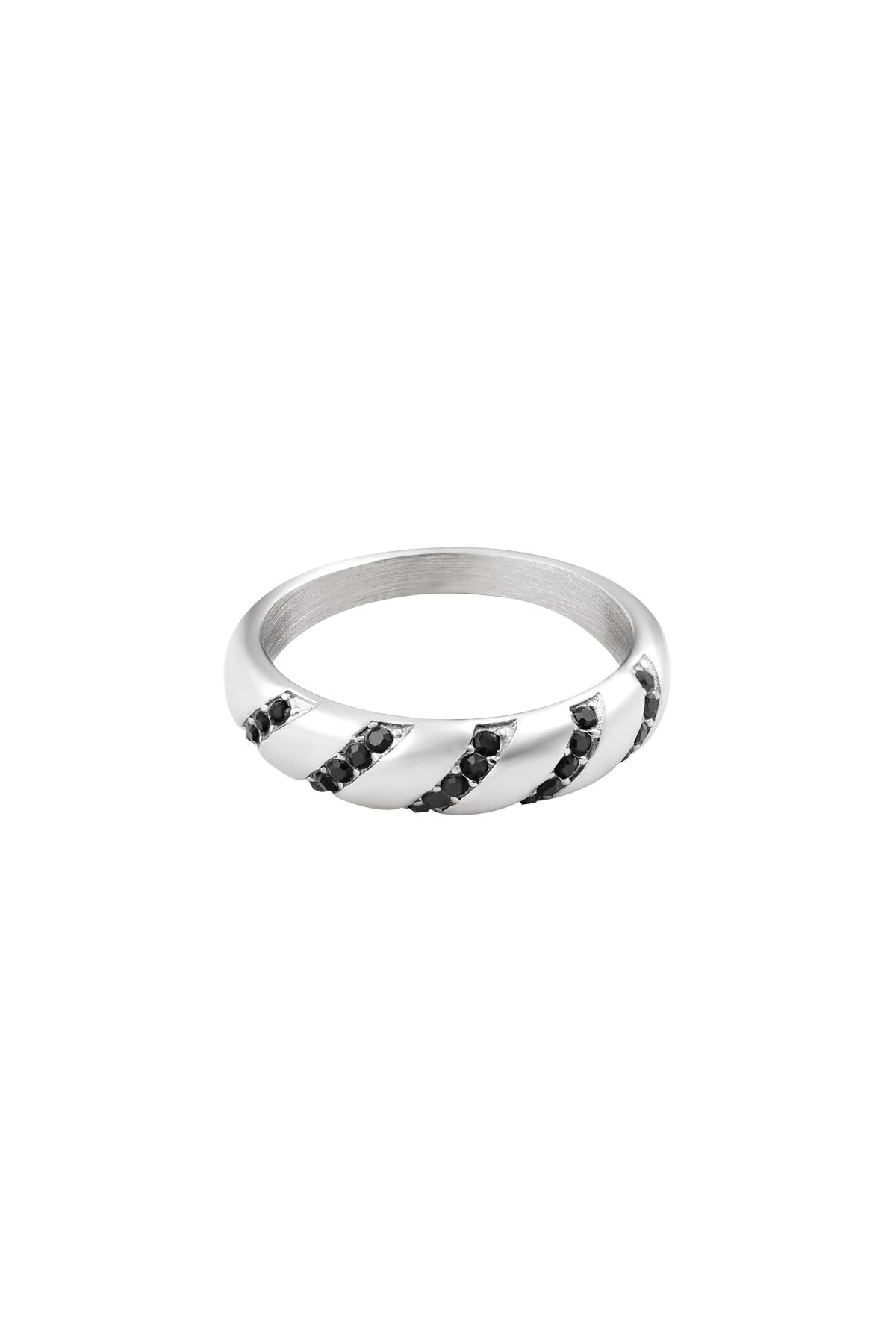 Ring zircon swirl Silver Color Stainless Steel 16 2