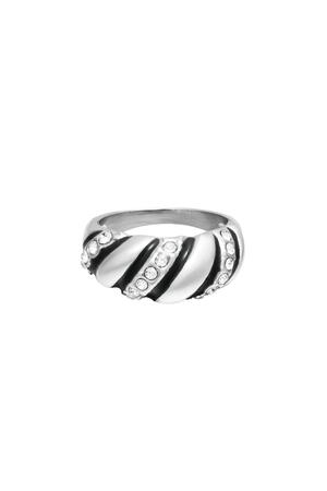 Anello in acciaio inossidabile con zircone a spirale Silver Stainless Steel 18 h5 