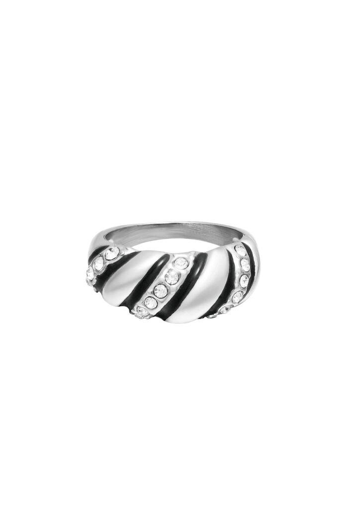 Anello in acciaio inossidabile con zircone a spirale Silver Stainless Steel 18 