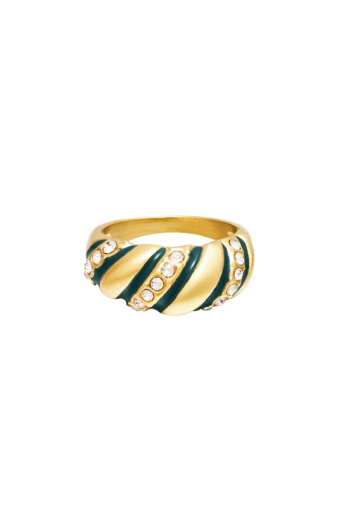 RVS ring statement zirkoon swirl Green & Gold Stainless Steel 16 