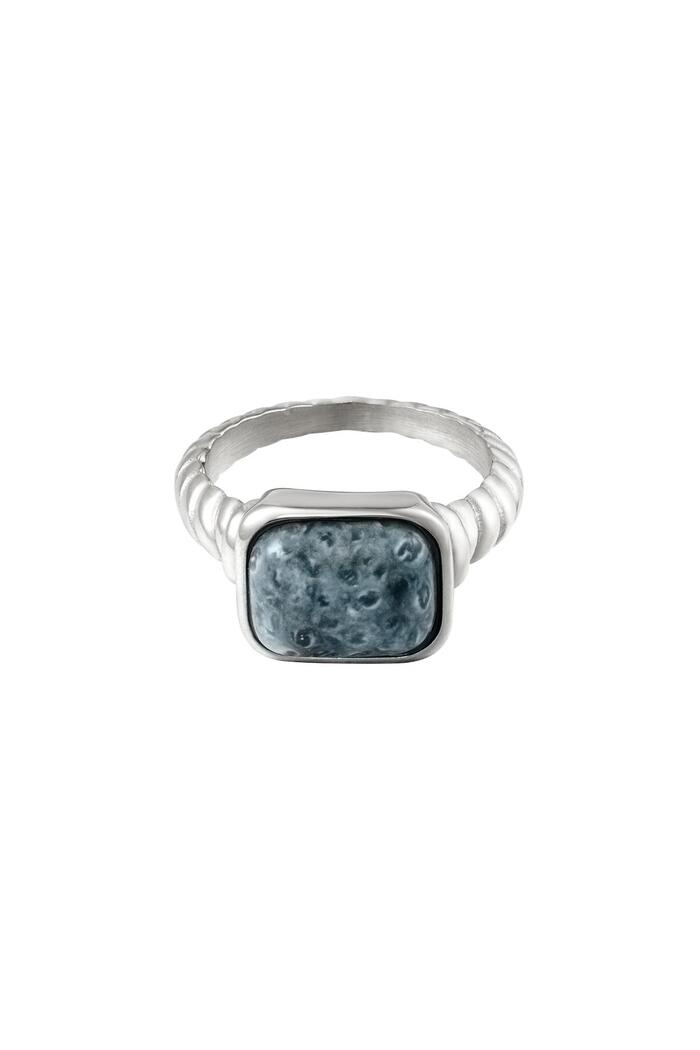 Stainless steel ring square stone Silver 16 