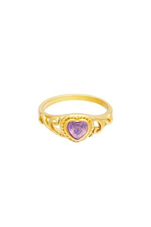 Stainless steel ring with zircon stone heart Purple 16 h5 