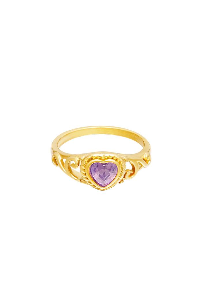 Stainless steel ring with zircon stone heart Purple 16 