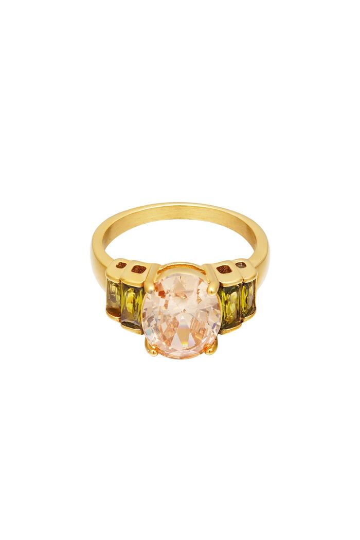 Statement ring with round zircon stone Gold Stainless Steel 16 