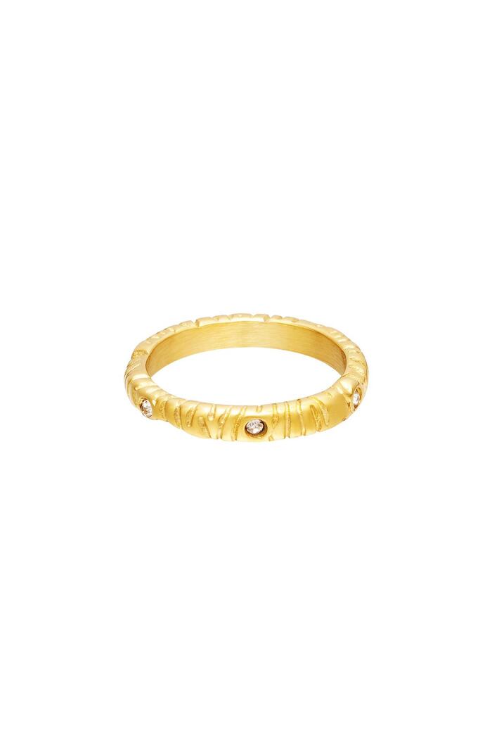 Ring mit Zirkoniastein und Zebrastreifen Gold Edelstahl 16 