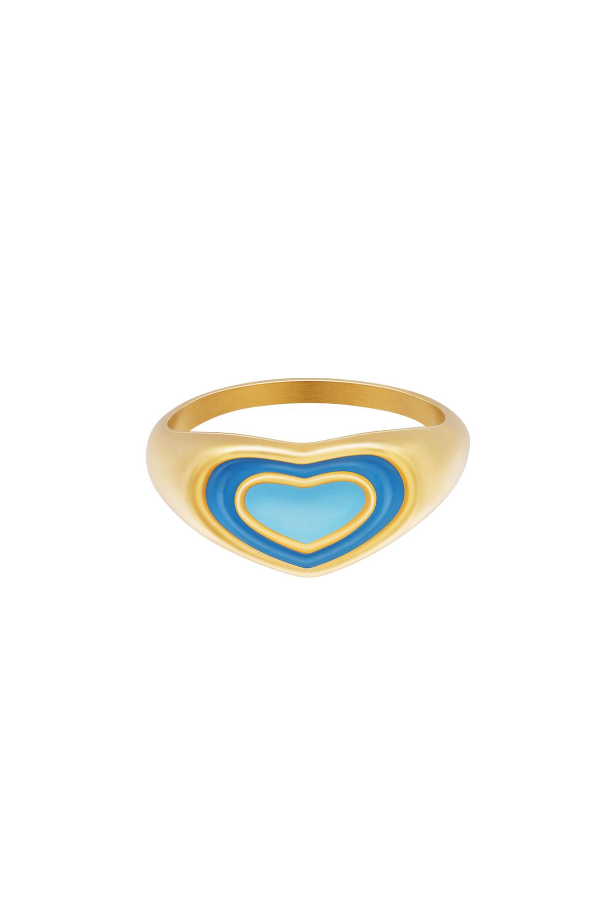 Corazón de anillo de sello Azul Acero inoxidable 16