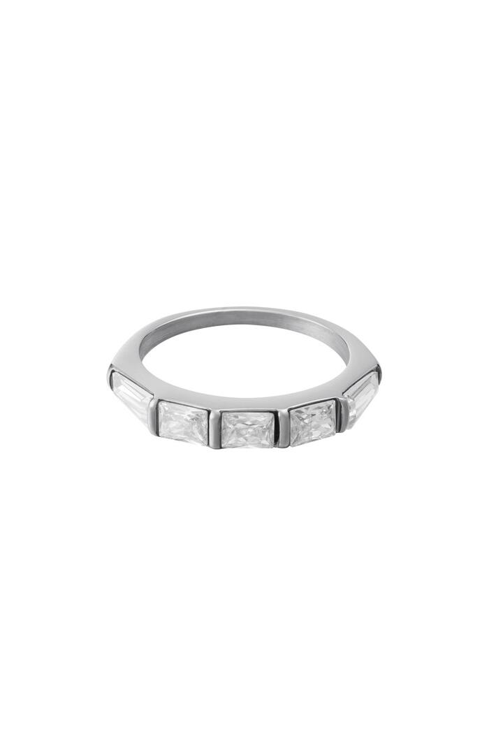 Roestvrijstalen ring met vierkante zirkoonstenen Zilver Stainless Steel 18 