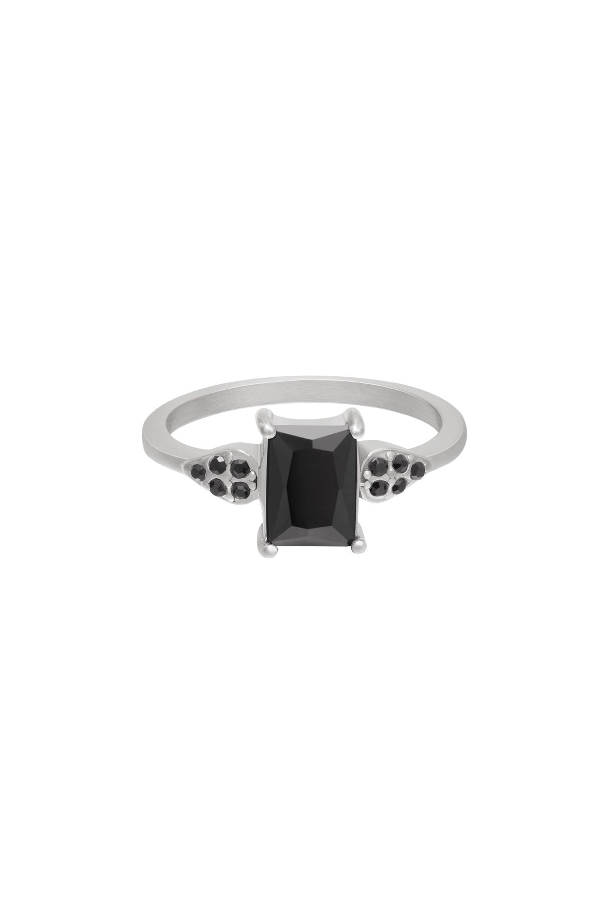 Ring shiny squared stone Black &amp; Silver Stainless Steel 17
