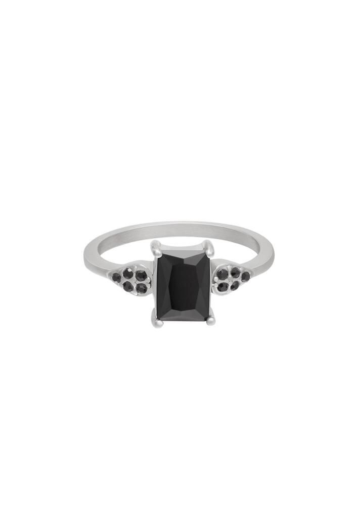 Ring glanzende vierkante steen Zwart & Zilver Stainless Steel 16 