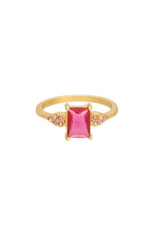 Ring shiny squared stone Pink & Gold Stainless Steel 16 h5 