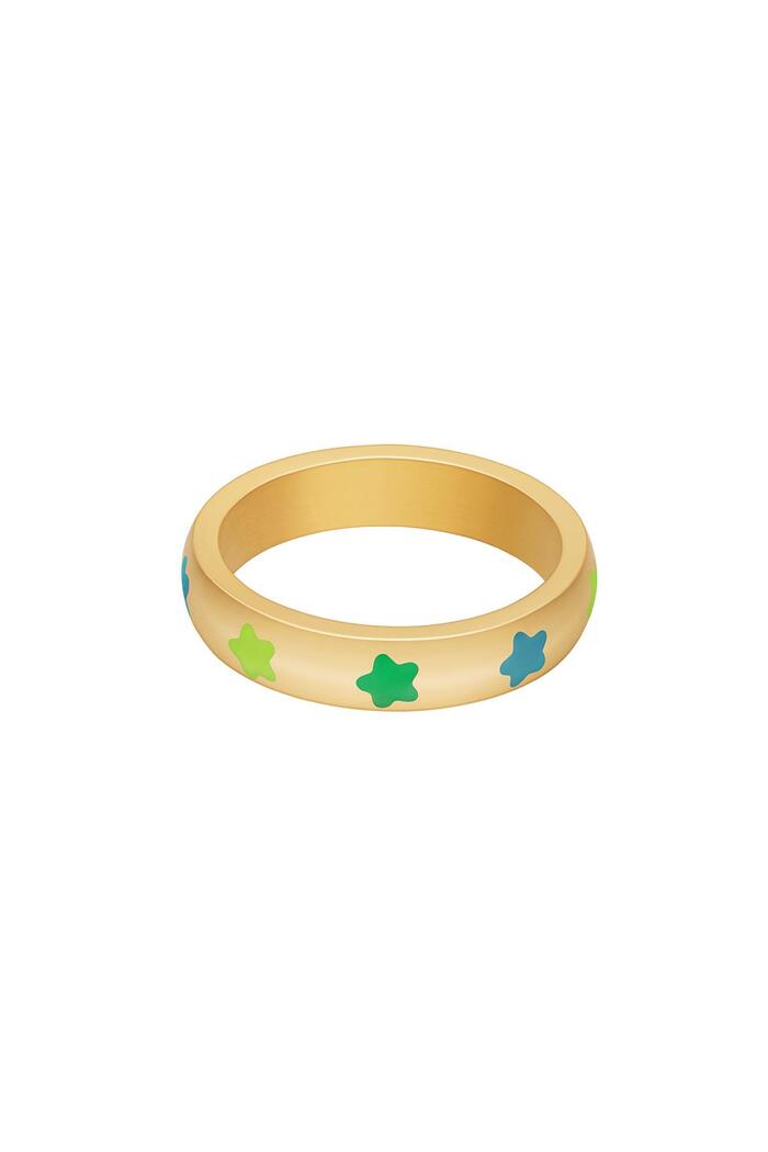 Ring colored stars Green Stainless Steel 17 