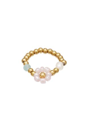 Beaded toe ring with flower Pink & Gold Hematite 14 h5 