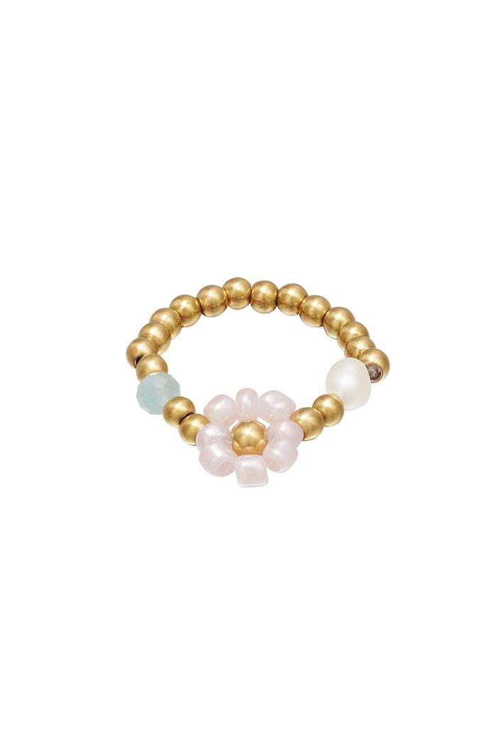 Anello in punta di perline con fiore Pink & Gold Hematite 14 