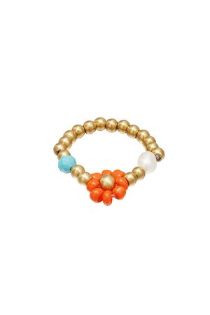 Anello in punta di perline con fiore Orange & Gold Hematite 14 h5 