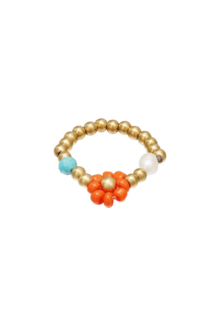 Anello in punta di perline con fiore Orange & Gold Hematite 14 