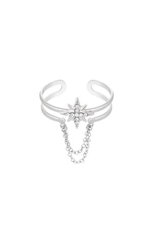 Ring star with chain Silver Stainless Steel One size h5 