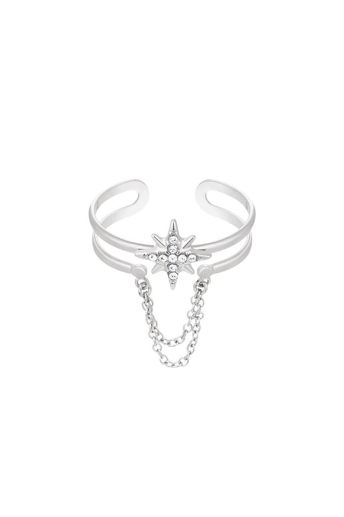 Ring star with chain Silver Stainless Steel One size 