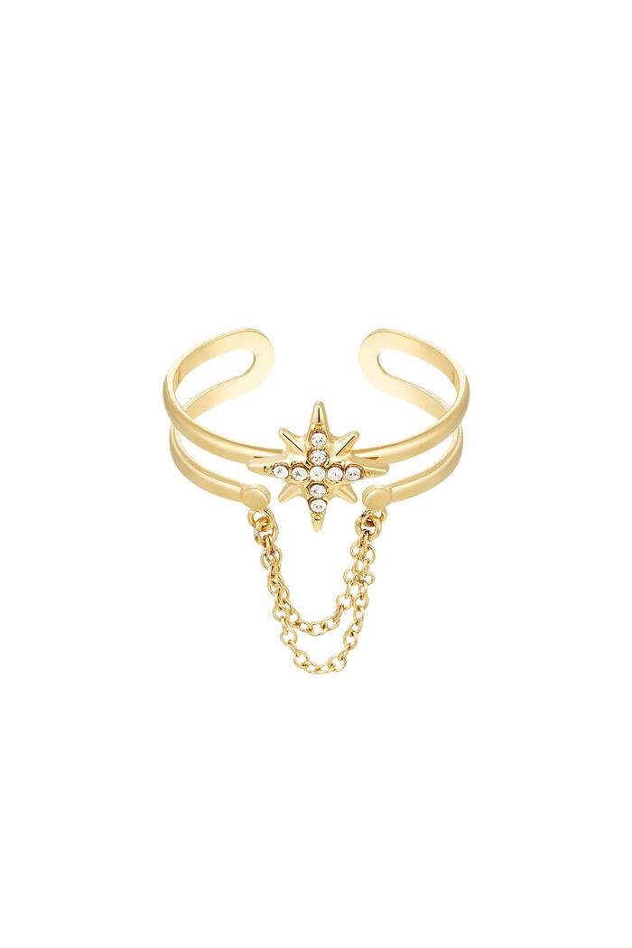 Ring star with chain Gold Stainless Steel One size 