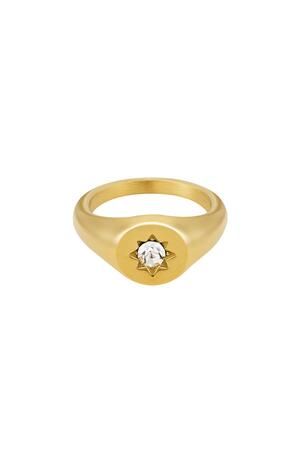 Signet ring star with zircon Gold Stainless Steel 16 h5 