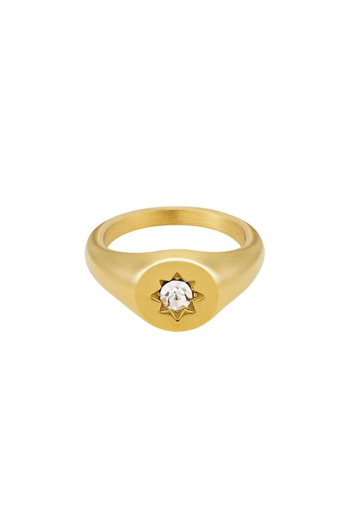 Signet ring star with zircon Gold Stainless Steel 16 