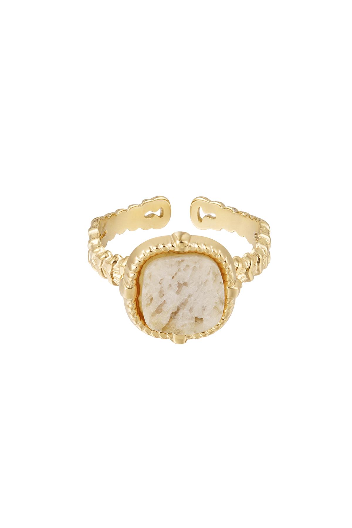 Statement ring elegant - beige - Natural stone collection Beige &amp; Gold Stainless Steel One size