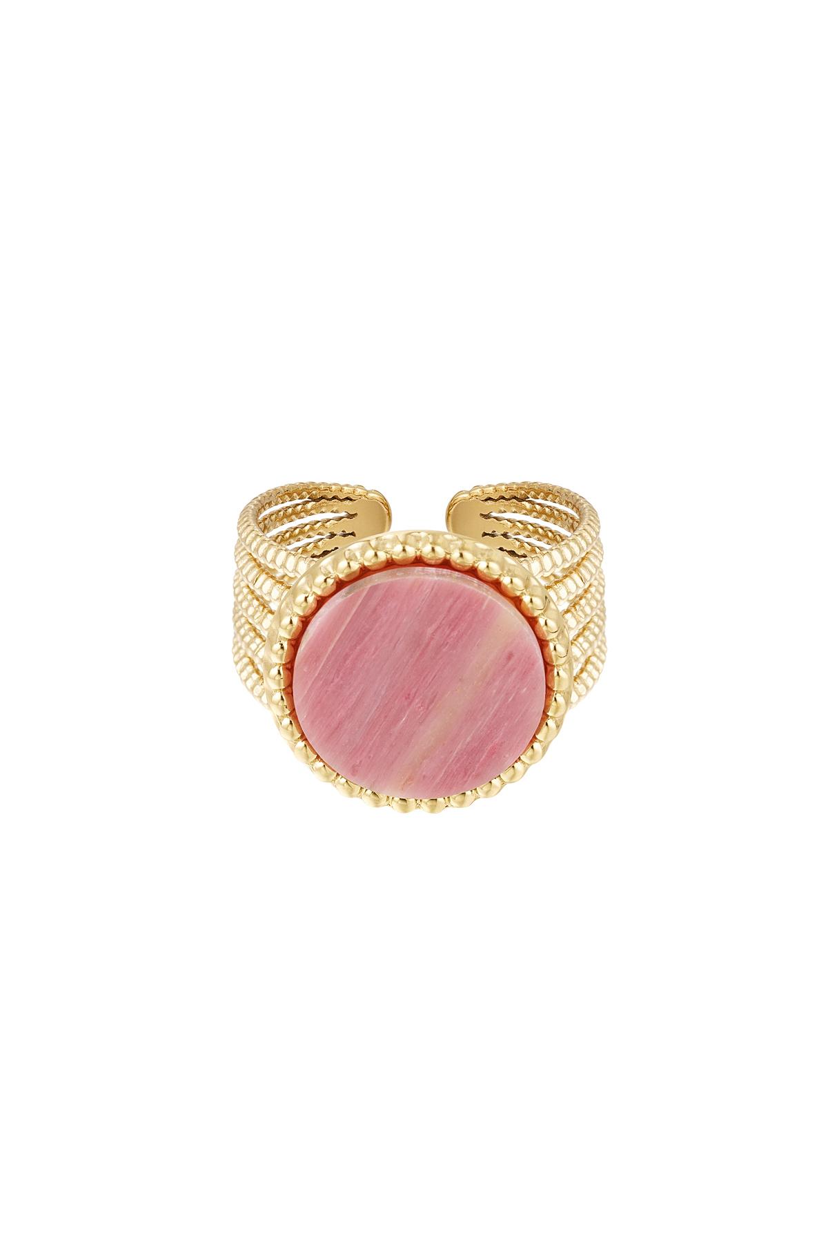 Taşlı Bildiri Yüzüğü - Pembe - Doğal taş koleksiyonu Pink & Gold Stainless Steel One size h5 
