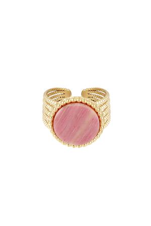 Statement ring stone - pink - Natural stone collection Pink & Gold Stainless Steel One size h5 