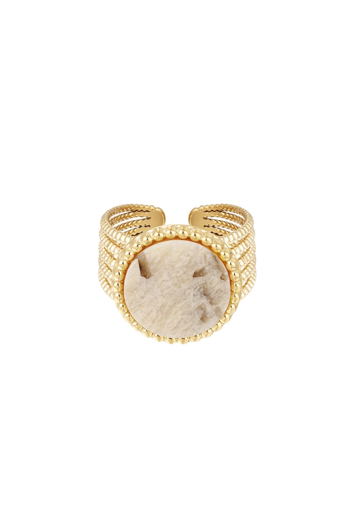 Statement ring stone - beige - Natural stone collection Beige & Gold Stainless Steel One size 