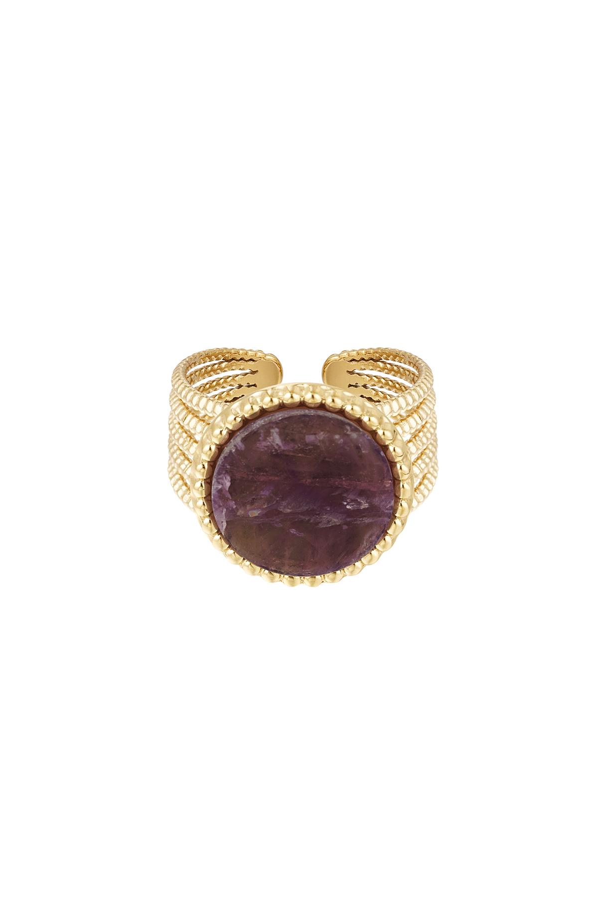 Taşlı Bildiri Yüzüğü - Mor - Doğal taş koleksiyonu Purple Stainless Steel One size 