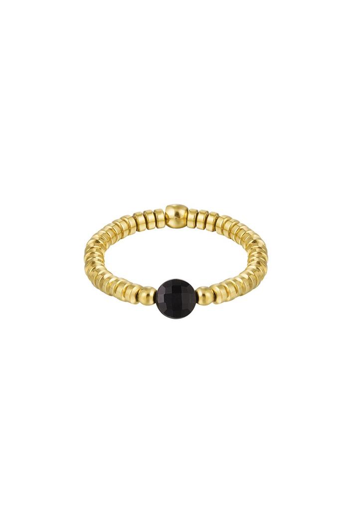 Elastieken ring smalle kralen - zwart - Natuurstenen collectie Zwart & Goud Stone One size 