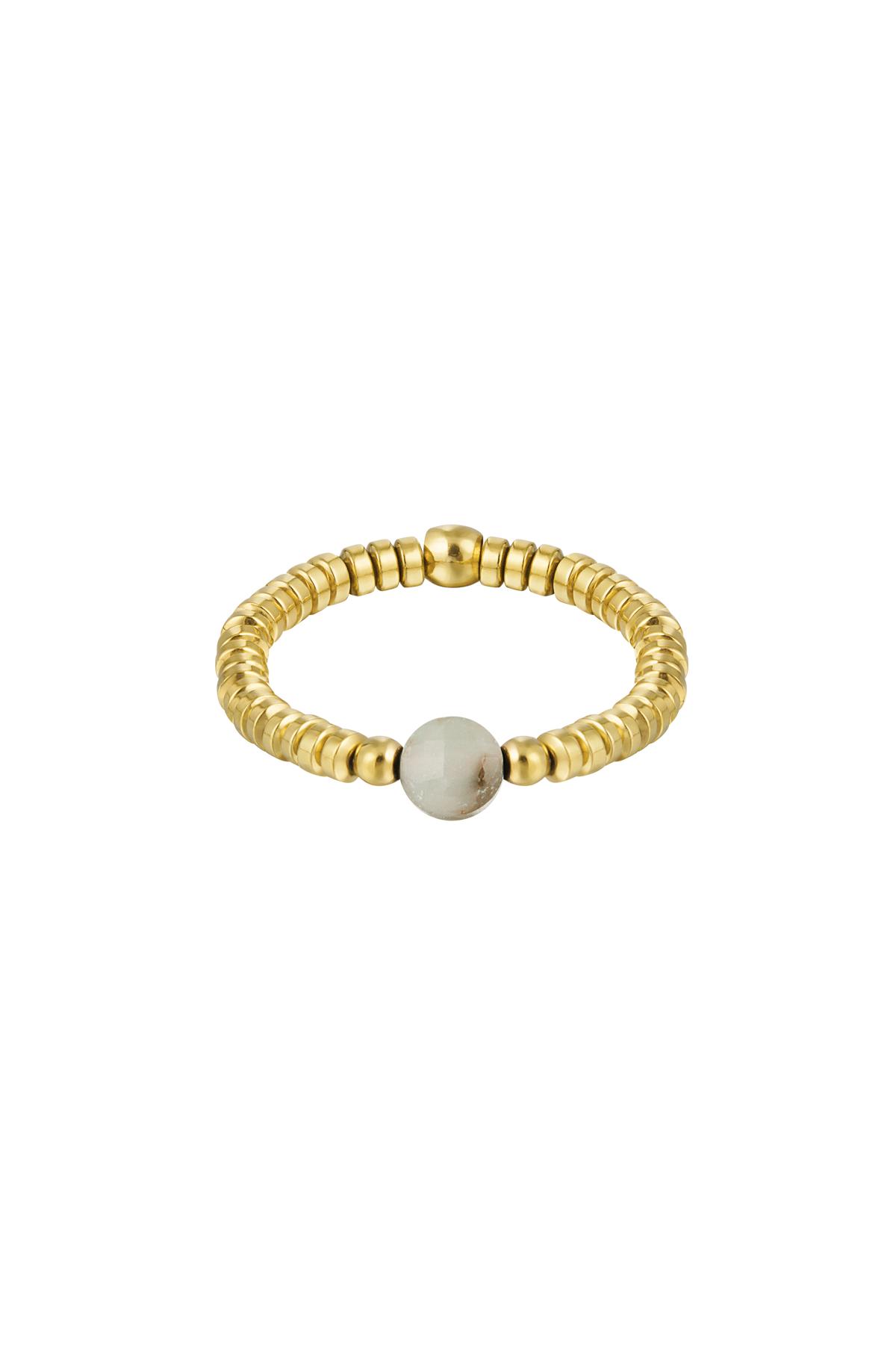 Elastischer Ring schmale Perlen - grün - Natursteinkollektion Grün &amp; Gold Stone One size