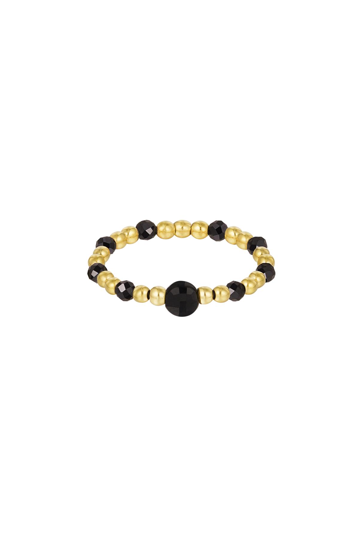 Elastic bead ring - black - natural stone collection Black & Gold One size 