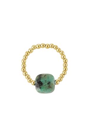 Elastieken ring met grote steen - Natuursteen collectie Green & Gold Hematiet One size h5 