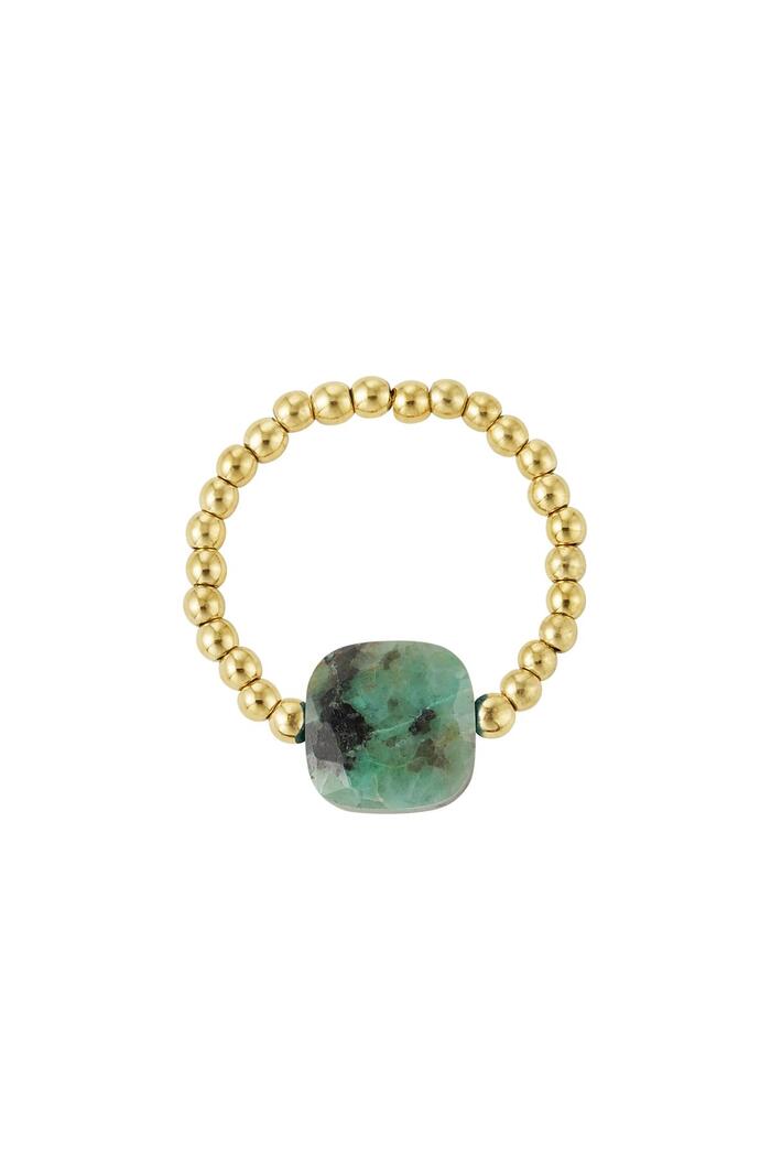 Elastieken ring met grote steen - Natuursteen collectie Green & Gold Hematiet One size 