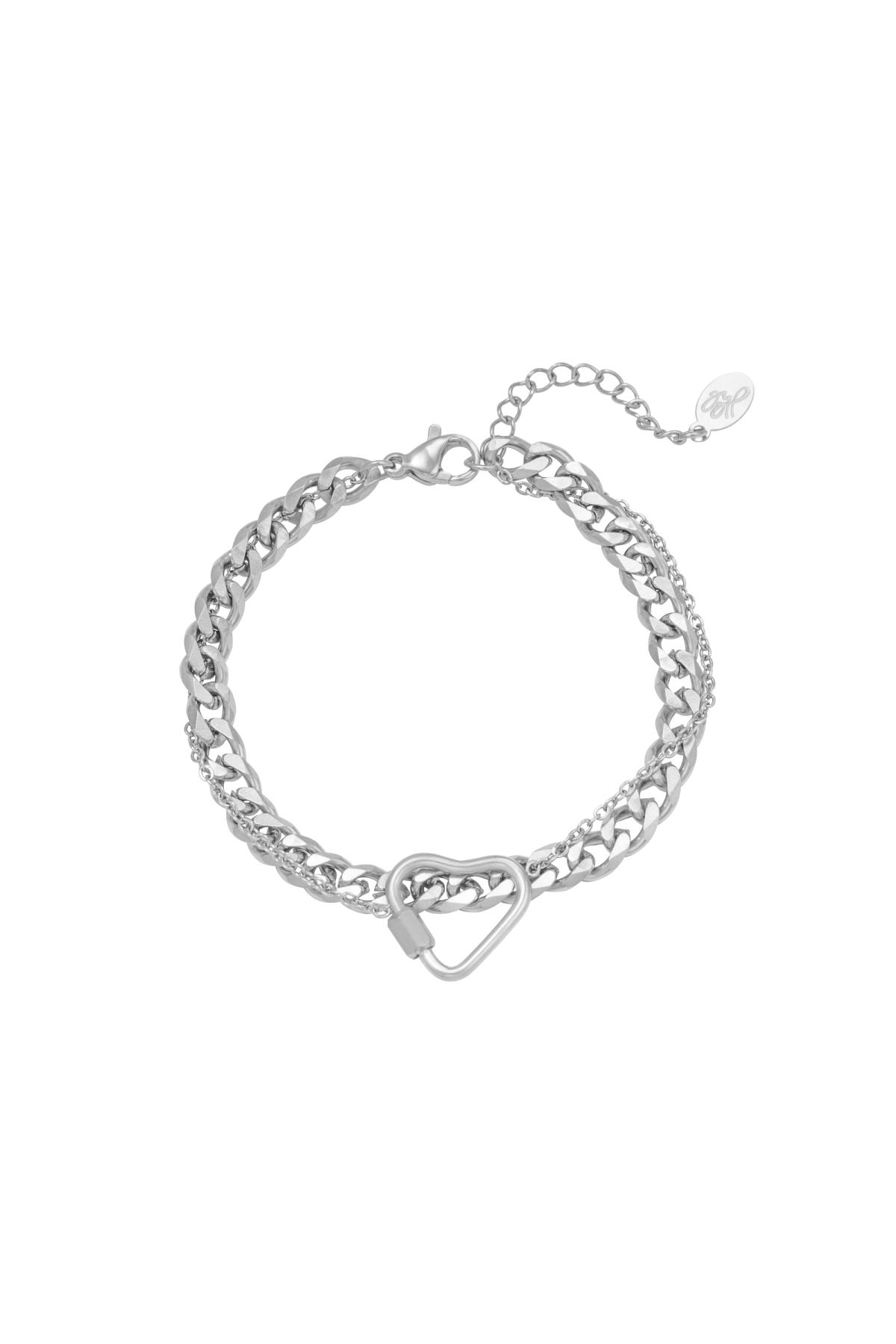 Bracelet Chained Heart Silver Stainless Steel