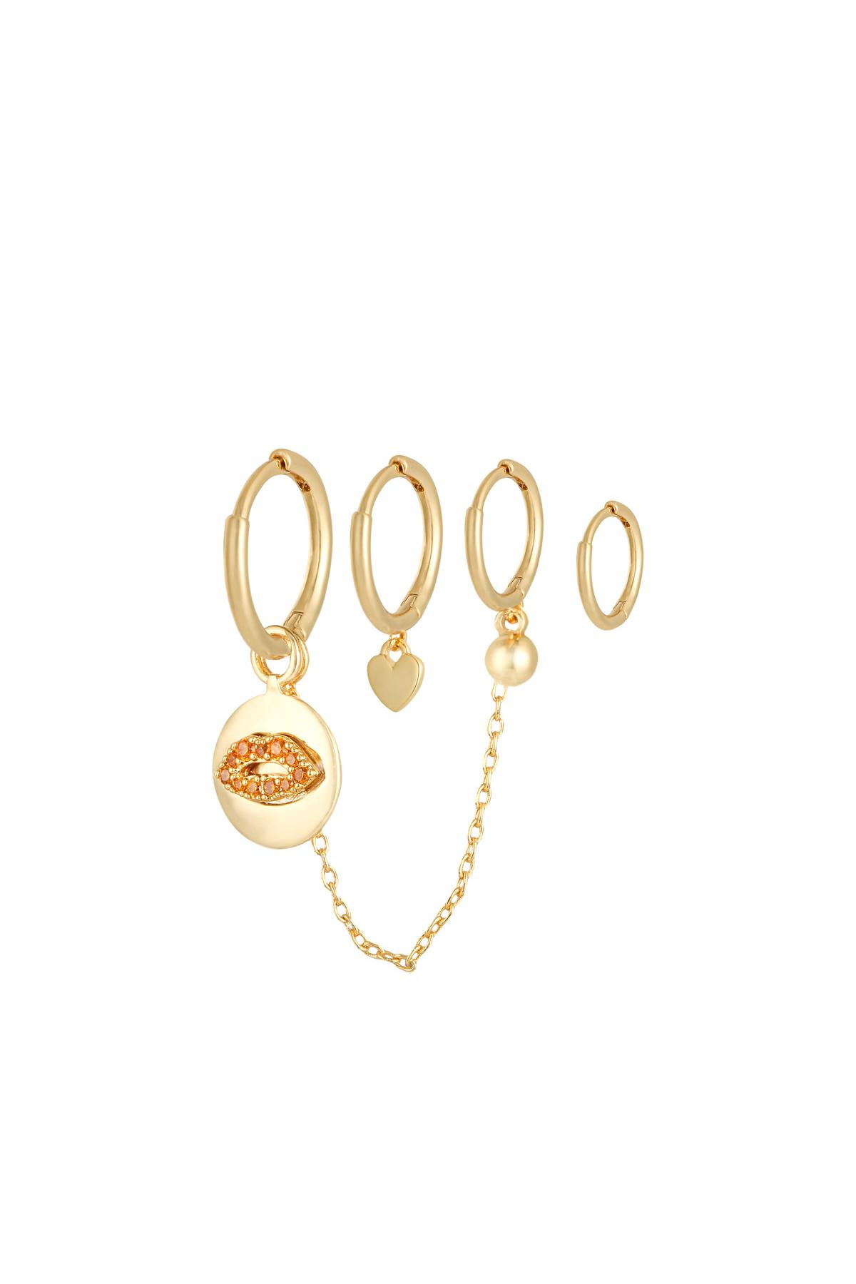 Ohrringe Set Lips and Love Gold Kupfer 