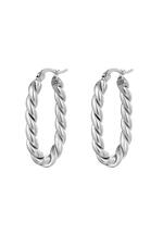 Silver / Earrings Twisted Oval Silver Stainless Steel 