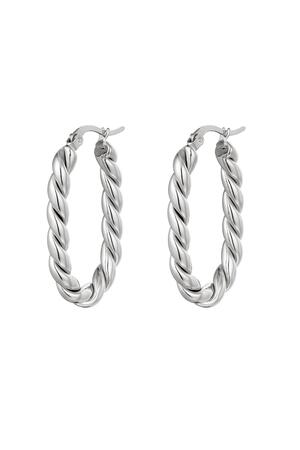 Earrings Twisted Oval Silver Stainless Steel h5 