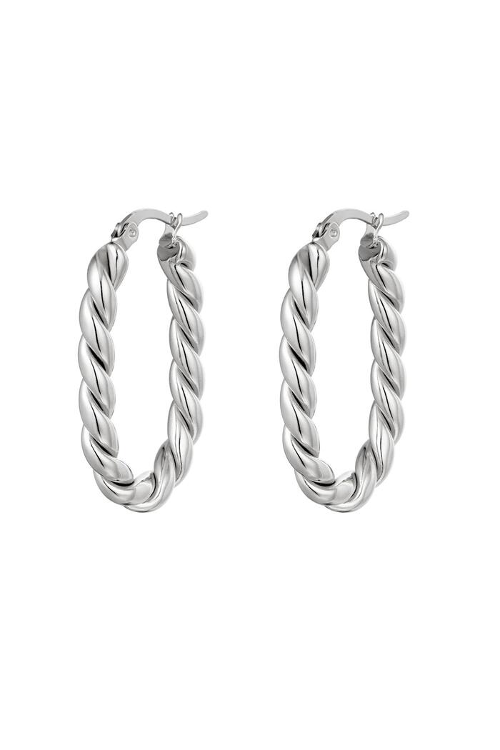 Earrings Twisted Oval Silver Stainless Steel 