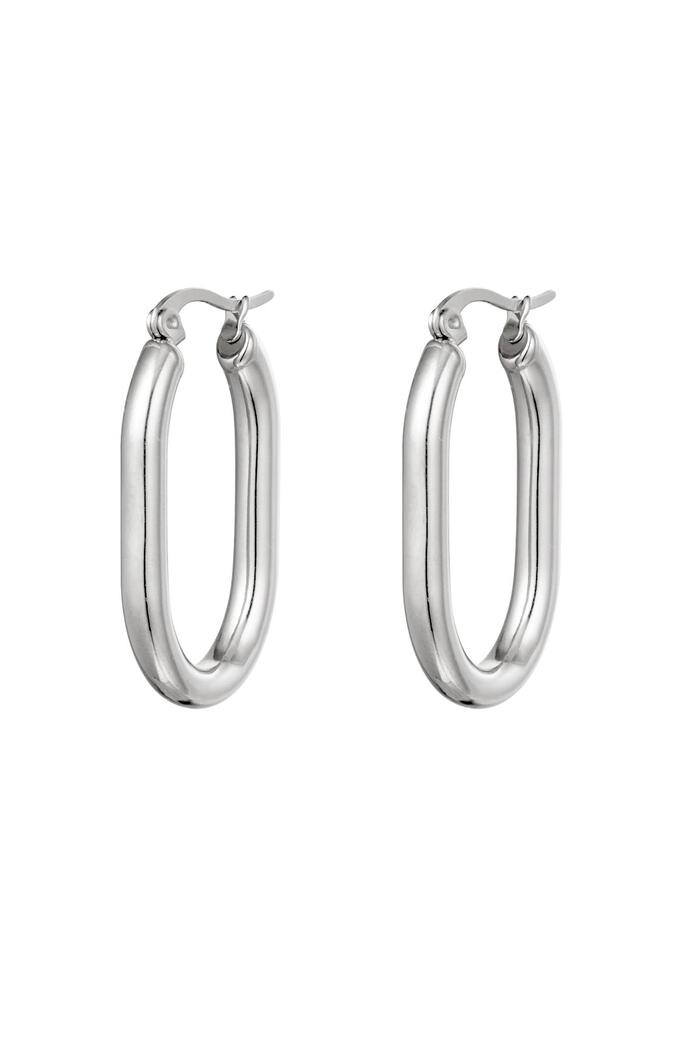 Earrings Smooth Oval Silver Stainless Steel 