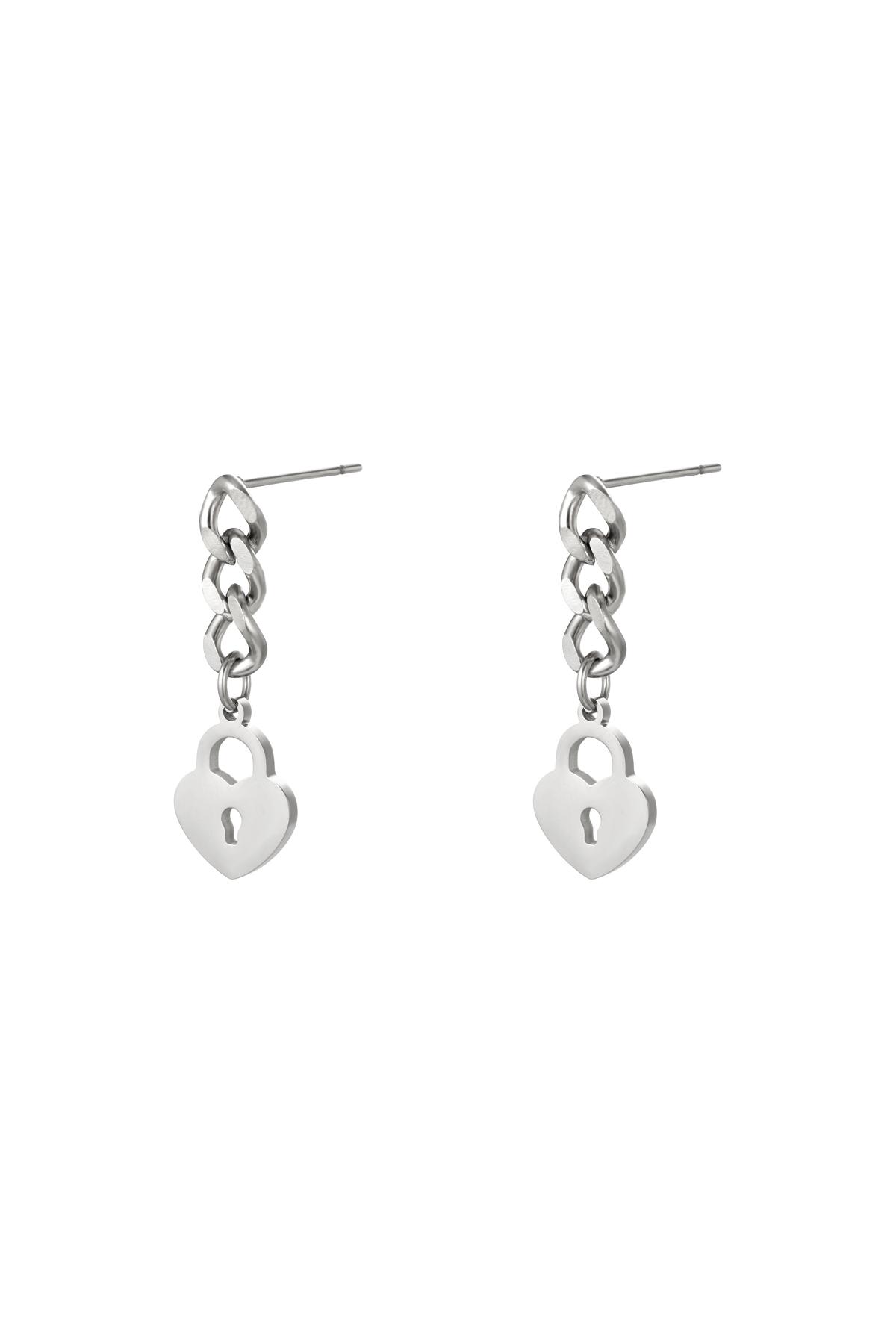 Ohrringe Locked Heart Chain Silber Edelstahl