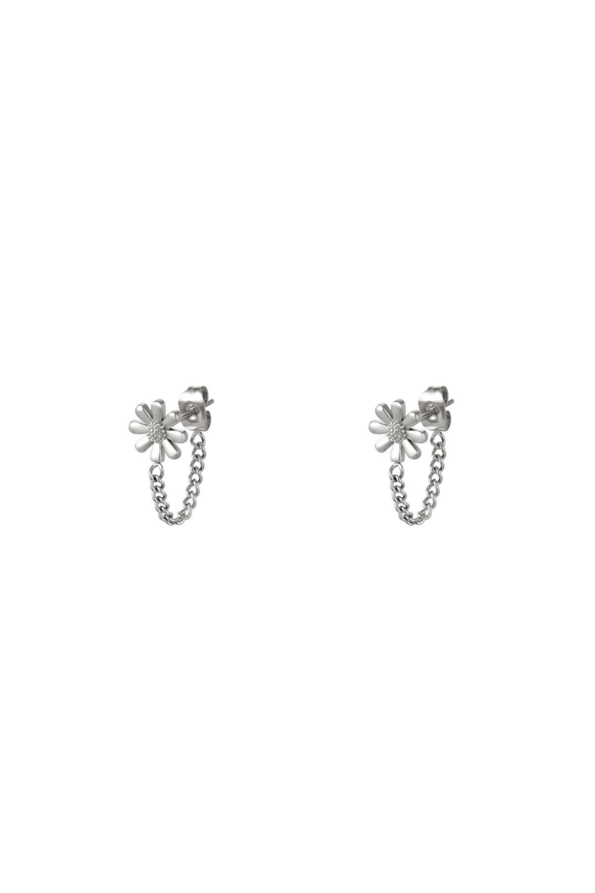 Ear stud flower Silver Color Stainless Steel