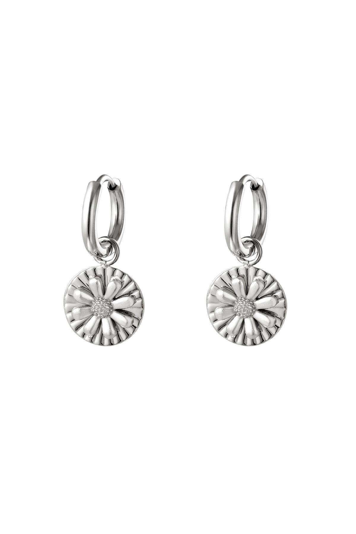 Earring with daisy charm Silver Stainless Steel 