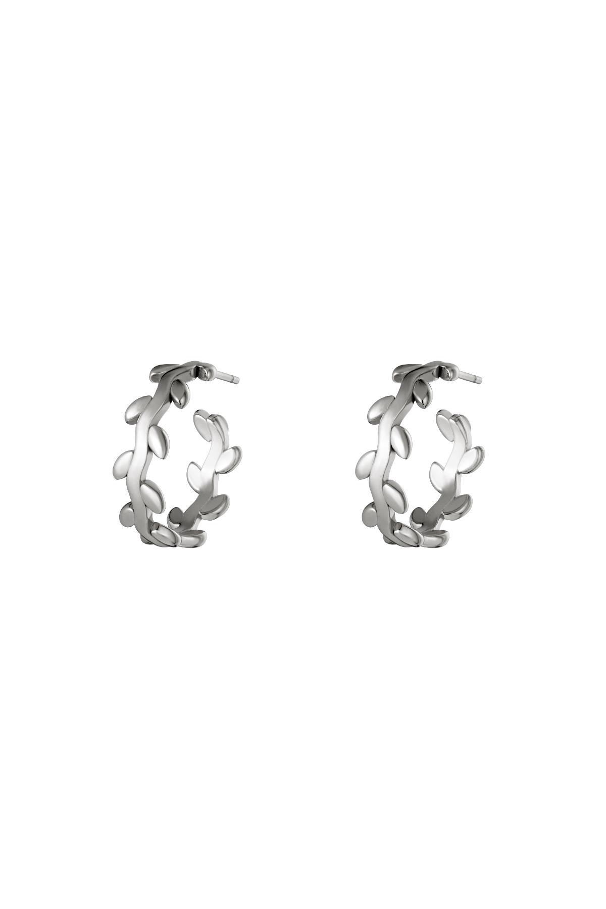 Stainless steel earrings laurel wreath hoops Silver color 2